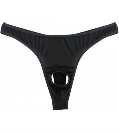 Briefs Men's Men's Sexy Jockstrap Briefs Underwear Open Front Hole G-String Bikini Thongs - Black - CJ180YUCECK $15.21