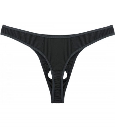 Briefs Men's Men's Sexy Jockstrap Briefs Underwear Open Front Hole G-String Bikini Thongs - Black - CJ180YUCECK $15.21