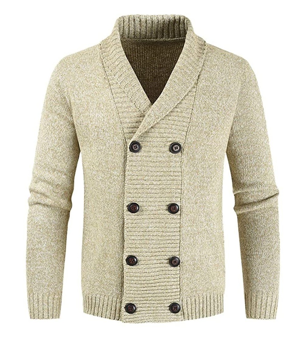 Thermal Underwear Men's Thick Knitted Cardigan Turn-Down Collar Double Breasted Cable Sweater Coat Solid Jacket with Ribbing ...