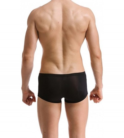 Boxers Mens Seamless Underwear Low Rise Breathable Thin Ice Silk Boxer Trunks - Black - CA12HQW8PLR $8.42