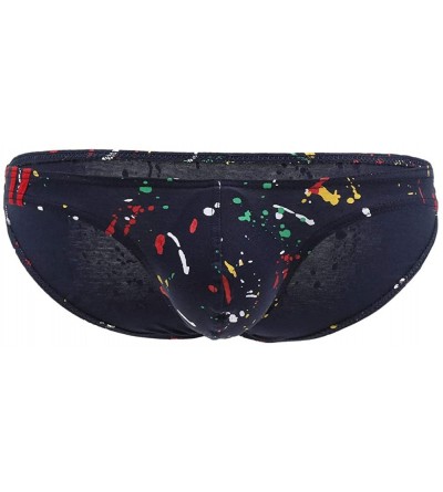Briefs Mens Sexy Colorful Dot Printing Briefs Soft Breathable Bulge Pouch Underwear - Navyblue - CB1907XCT40 $23.58
