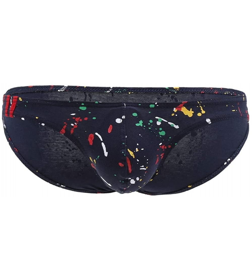 Briefs Mens Sexy Colorful Dot Printing Briefs Soft Breathable Bulge Pouch Underwear - Navyblue - CB1907XCT40 $12.91