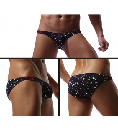 Briefs Mens Sexy Colorful Dot Printing Briefs Soft Breathable Bulge Pouch Underwear - Navyblue - CB1907XCT40 $12.91