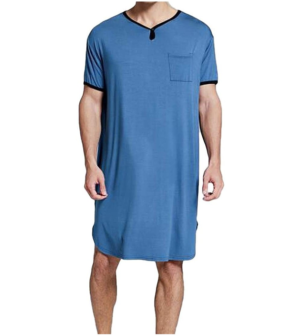 Sleep Sets Nightshirts Short Sleeve Nightwear Casual Loose Pajama Sleep Shirt - Royal Blue - CG19CDISXSI $16.66