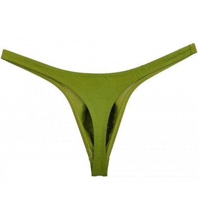 Bikinis Men's Solid Thong Spandex Bikini T-Back - Army Green - CI19453X69A $11.86