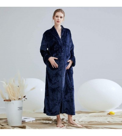 Robes Mens and Womens Zip Up Fleece Long Robe Warm Loose Bathrobe Nightgown Loungewear - Navy - C0193H76QR4 $41.39