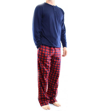 Sleep Sets Men's 2 Piece Long-Sleeve Jersey Knit Top and Micro Fleece Bottoms Pajama Set 5003 - Navy/Red Plaid Pl12 - CJ18YTO...