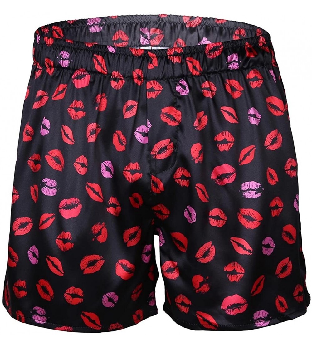 Men's Silky Satin Boxer Shorts Silk Lips Print Pajamas Sleepwear Lounge  Underwear - Lip Print - CL18EIDNR4D
