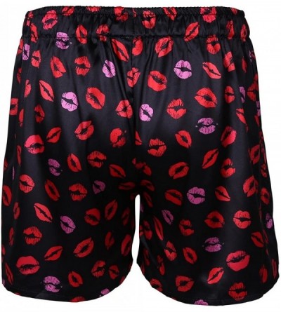 Boxers Men's Silky Satin Boxer Shorts Silk Lips Print Pajamas Sleepwear Lounge Underwear - Lip Print - CL18EIDNR4D $12.33