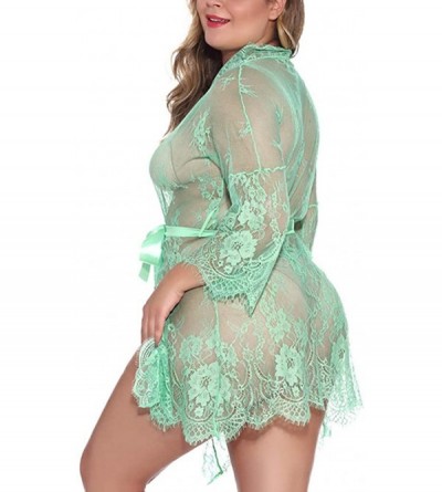 Bras Women Lace Sexy Cardigan Skirt Nightgown Cardigan Lace Pajamas Underwear - Green - CX198UI2UNT $29.92