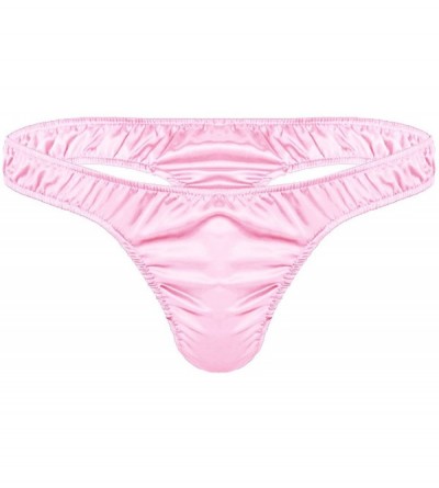 G-Strings & Thongs Mens Shiny Ruffled Crossdress Low Rise Bikini Briefs Panties G-String Thong Lingerie Underwear - Pink - C7...