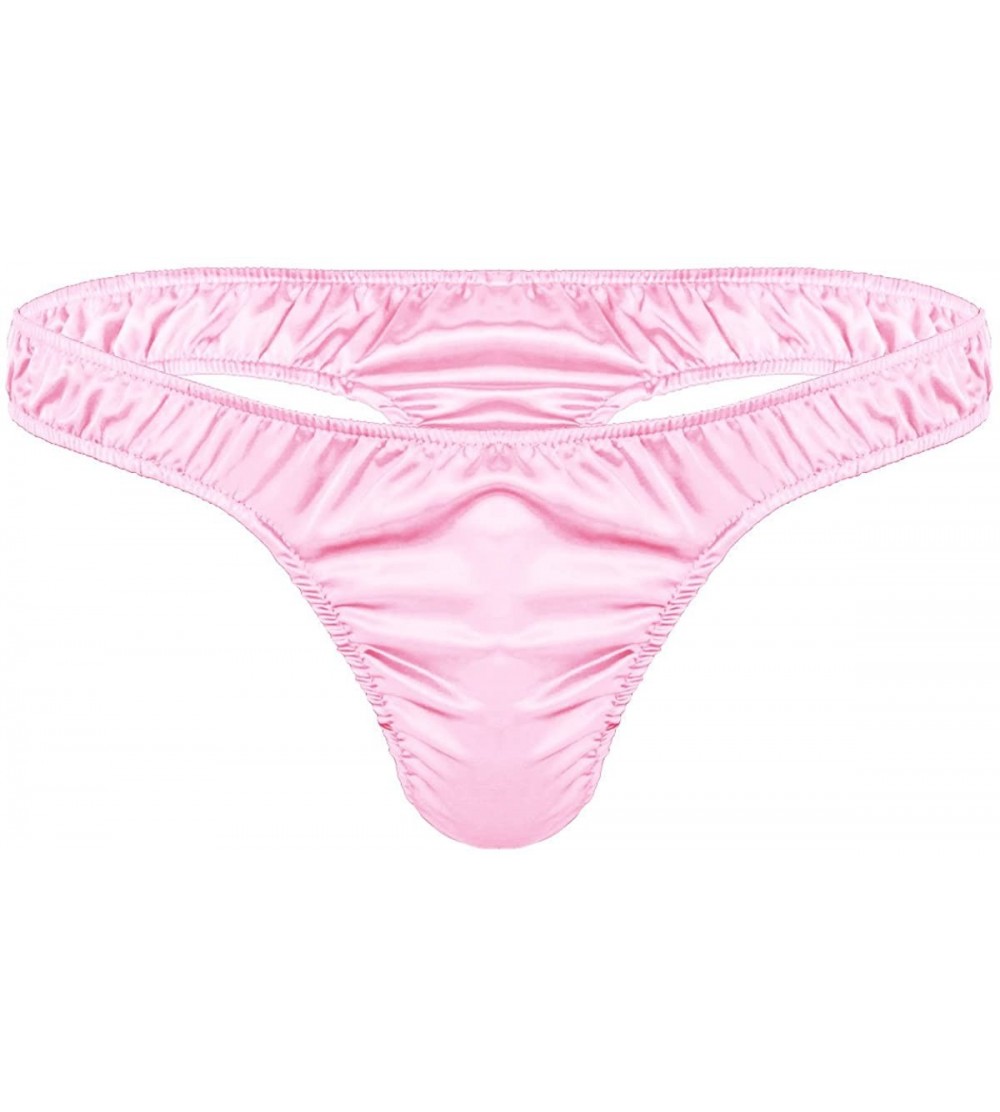 G-Strings & Thongs Mens Shiny Ruffled Crossdress Low Rise Bikini Briefs Panties G-String Thong Lingerie Underwear - Pink - C7...