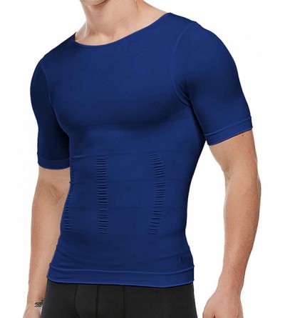 Shapewear Men Shapewear Vest Seamless Abdomen Slim Shirt Classic Abs Body Shaper - Blue - CQ193S6C62H $21.50