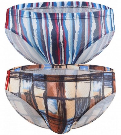 Bikinis Breathable Sporting Bikini Briefs Mesh Holes Quick Dry Low Rise Bulge Back Cover Printed - 2pcs/Stripes/Squares - C61...