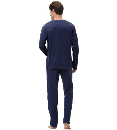 Sleep Sets Men's Pajama Pants Set 100% Cotton Long Sleeve Sleepwear Lounge - Y-dark Blue - CC18LH3MHGE $33.58