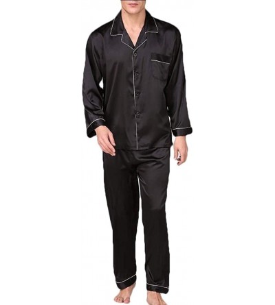 Sleep Sets Men's Long Sleeve Satin Pajama Set Silky Pajamas Sleepwear - 1 - CE18SYSI077 $65.95