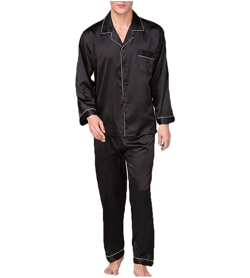 Sleep Sets Men's Long Sleeve Satin Pajama Set Silky Pajamas Sleepwear - 1 - CE18SYSI077 $35.63