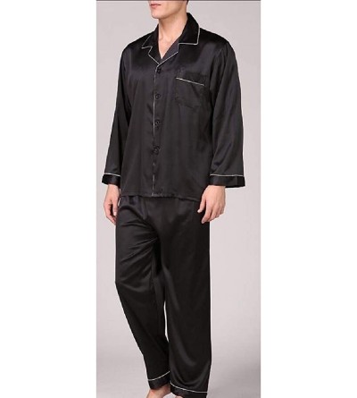 Sleep Sets Men's Long Sleeve Satin Pajama Set Silky Pajamas Sleepwear - 1 - CE18SYSI077 $35.63