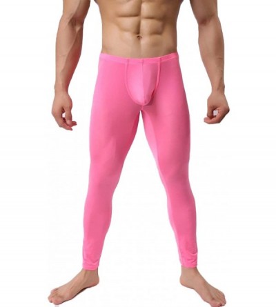 Shapewear Men Pants Ultra-Thin Ice Silk Trousers Sexy Bugle Pouch Transparent Pants - Pink - CY18ZAD8YR8 $28.64