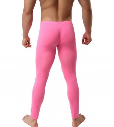 Shapewear Men Pants Ultra-Thin Ice Silk Trousers Sexy Bugle Pouch Transparent Pants - Pink - CY18ZAD8YR8 $17.68