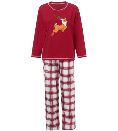 Sleep Sets Family Matching Christmas Pajamas Set- Elk Christmas Pjs Pajama Pants Set Solid Color Tops Plaid Pants Family Clot...