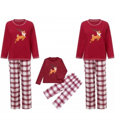 Sleep Sets Family Matching Christmas Pajamas Set- Elk Christmas Pjs Pajama Pants Set Solid Color Tops Plaid Pants Family Clot...