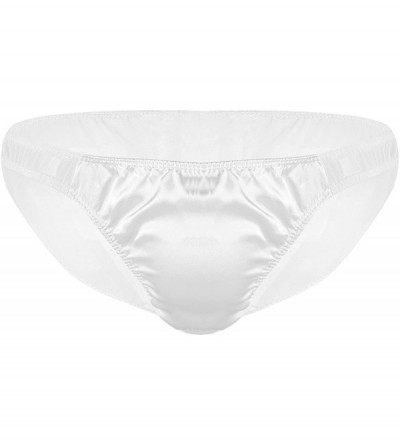 Bikinis Men's Mesh Sheer Silky Satin Bikini Briefs Sissy Pouch Underwear - White - CK18G3Y35YT $32.78