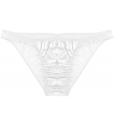 Bikinis Men's Mesh Sheer Silky Satin Bikini Briefs Sissy Pouch Underwear - White - CK18G3Y35YT $17.40