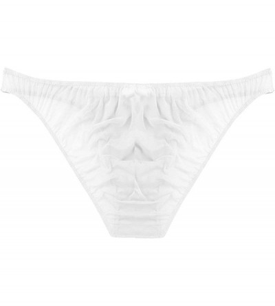 Bikinis Men's Mesh Sheer Silky Satin Bikini Briefs Sissy Pouch Underwear - White - CK18G3Y35YT $17.40