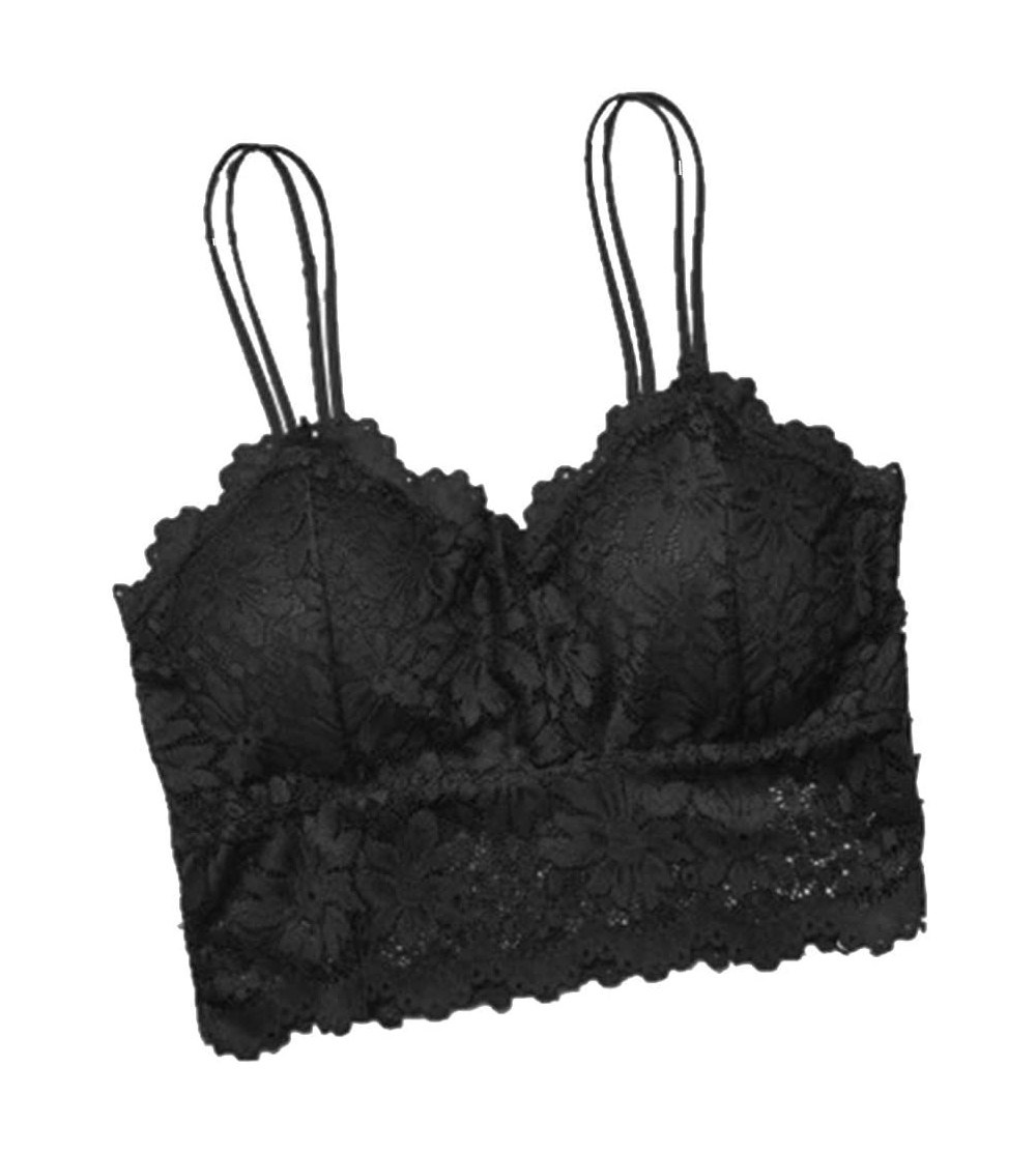 Bras Lace Bralette for Women Lace Bralette with Straps Removable Pads Lace Bandeau Bra with Straps for Women Girls - Black - ...