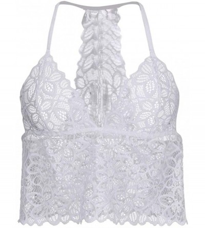 Bras Womens Vest Crop Lace Bra Wire Free Lingerie Sexy V-Neck Bra Underwear Camisole - White - CE18XRM4HXX $10.57