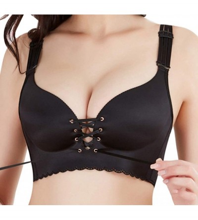 Bras Womens Push Up Drawstring Bras Plus Size Wirefree Cleavage Bra Sexy Lingerie - Black - CN18N7559Q6 $24.05