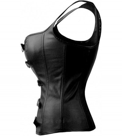 Bustiers & Corsets Women's Faux Leather Buckle-up Corset Bustier with G-String - Black - CS18I3GUIA5 $19.66