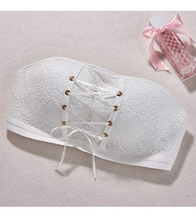 Bras Ultimate Backless Bra Drawstring Push Up Wire Free Bra Lace Strapless Invisible Underwear Plus Size Bra for Women - Whit...