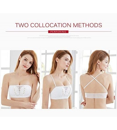 Bras Ultimate Backless Bra Drawstring Push Up Wire Free Bra Lace Strapless Invisible Underwear Plus Size Bra for Women - Whit...