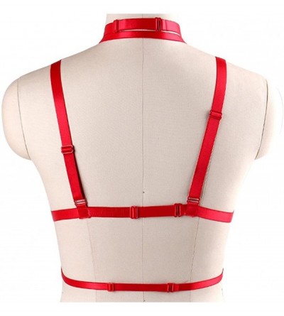 Bras Adjustable Size Gothic Women Caged Bralette Clothing Carnival Party Harness Bra - Red - CM18Q96KIDD $23.47