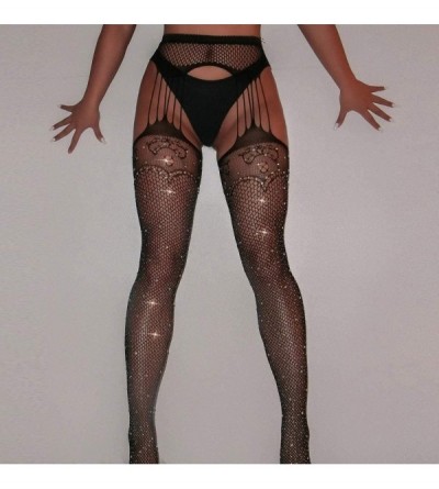 Accessories Stockings for Women Suspender Pantyhose Fishnet Tights Glitter Rhinestone Thigh High Stocking - D - CU18UUZS9A6 $...