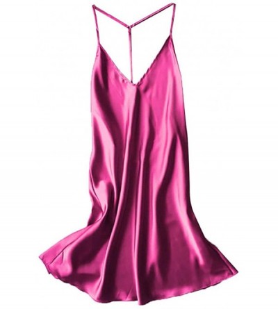 Bras Sexy Women Satin Sleepwear Babydoll Lingerie Nightdress Pajamas - Hot Pink - CI18UGKKO00 $8.66