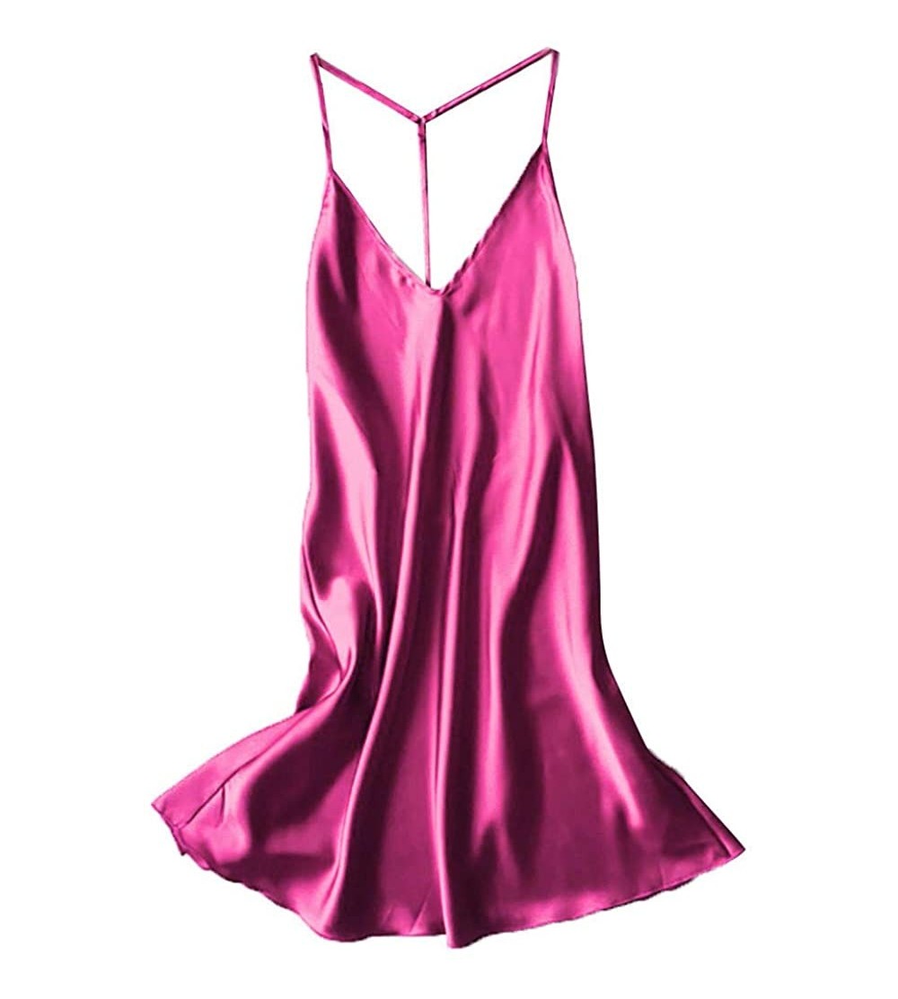 Bras Sexy Women Satin Sleepwear Babydoll Lingerie Nightdress Pajamas - Hot Pink - CI18UGKKO00 $8.66