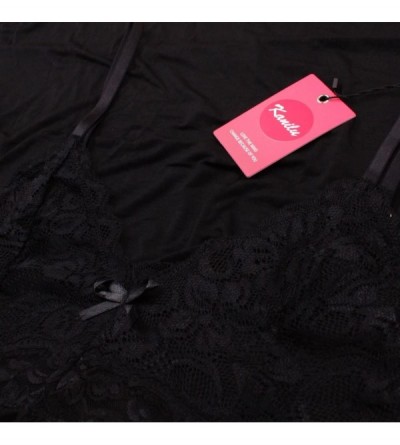 Baby Dolls & Chemises Women Modal Sleepwear Sexy lace Nightwear V Neck Full Slip Nightgown(5 Size S M L XL XXL) - Black - CN1...