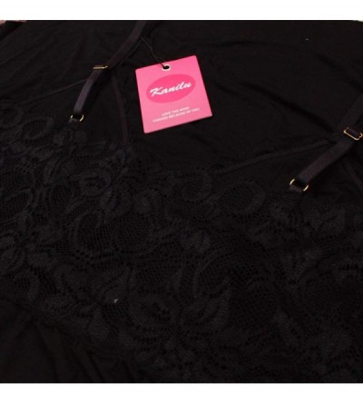 Baby Dolls & Chemises Women Modal Sleepwear Sexy lace Nightwear V Neck Full Slip Nightgown(5 Size S M L XL XXL) - Black - CN1...