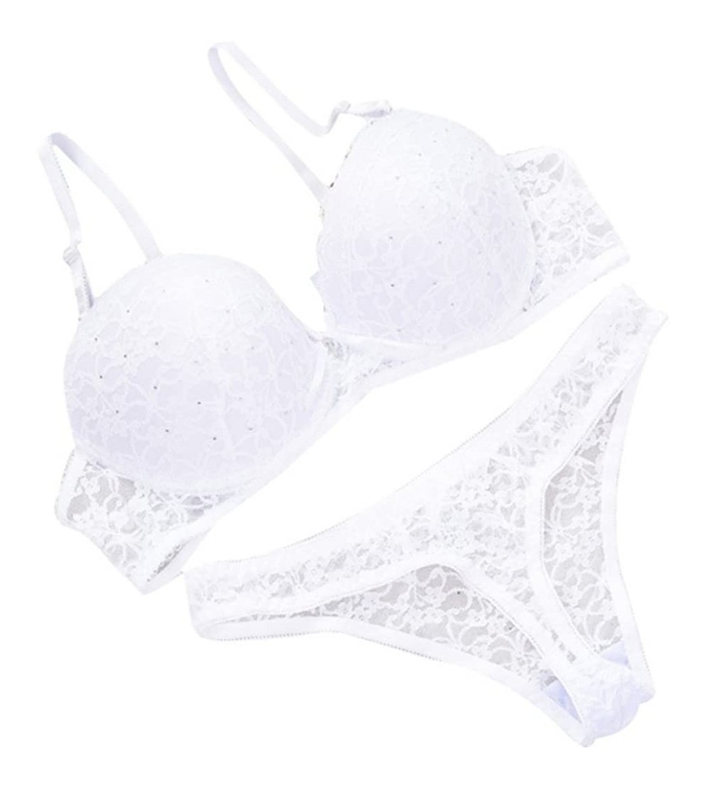 Bras Women Bra Set Lace Push Up Bra & Panties Briefs Underwear Lingerie Set - White - C617YX05LKA $9.59