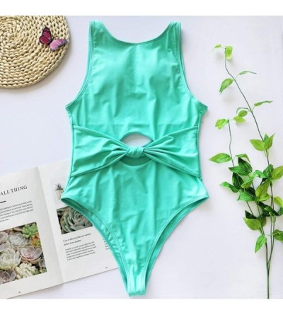 Bustiers & Corsets Women's Pure Color Knot One-Piece Swimsuit Push-Up Padded One Piece Swimwear Monokini - Green - C0195XWZ9N...
