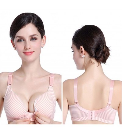 Bras Women Adjustable Suckling Front Closure Extra-Elastic Breathable Stripe Trim Bra - Pink - CK18ZQSN4D3 $16.45