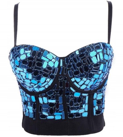 Bustiers & Corsets Women's Sexy Seduction Rhinestone Corset Club Party Glitter Corset Party Date top - Blue - CJ198A9TWIS $88.22