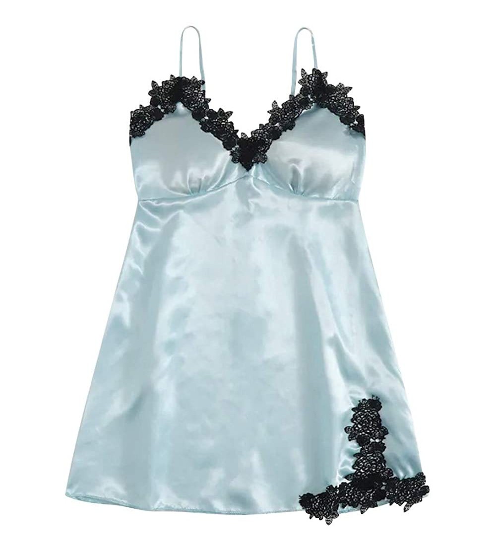 Baby Dolls & Chemises Sexy Lace Nightgown Pajamas Nightdress Silk Underwear Women Lingerie Sleepwear - Green - C2195AR4GXR $1...