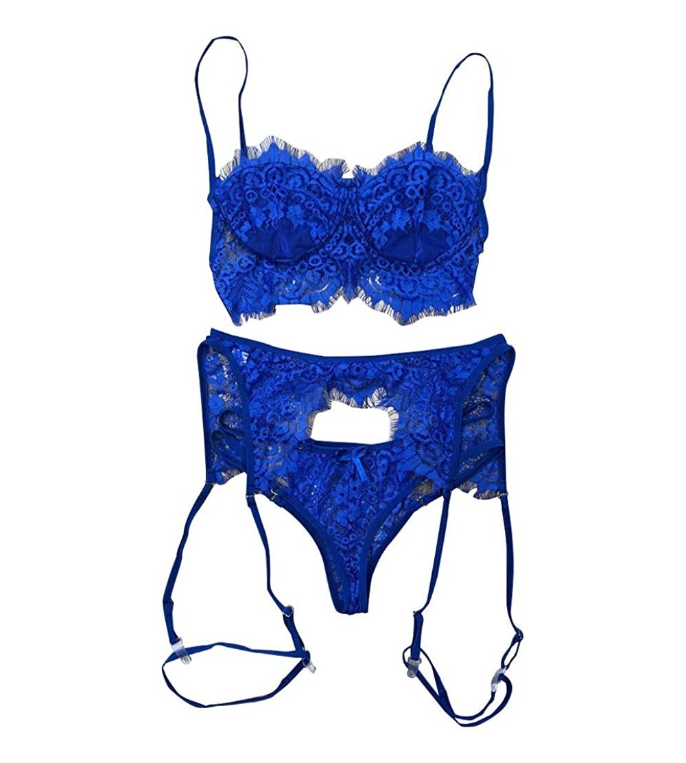 Baby Dolls & Chemises Sexy Lingerie for Women Lace Teddy Babydoll Bodysuit Nightwear Outfit - T-blue - C8198D7ETD4 $13.08