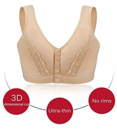 Bras Women Cotton Soft Cup Bra Full-Freedom Front Close Bras-Everyday Lace Stylish Bras W Padded - Pink - CR18X98I578 $19.38
