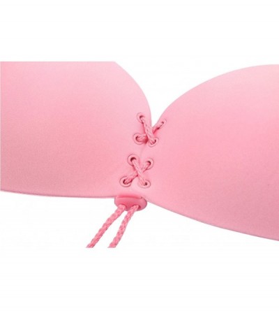 Bras Women Strapless Drawstring Self Adhesive Silicone Wing Shape Push Up Bra 2 Pcs - Pink - CO1822YI2LS $27.78