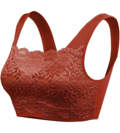 Bras Women's Everyday Sports Bra Top Seamless Front Lace Cover Bralette with Removable Pad - Dk Rust - CK19C2SMIC3 $15.25